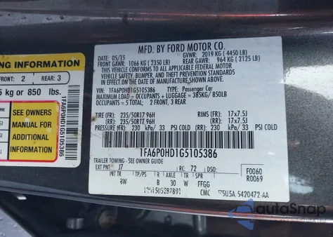 2016 Ford Fusion Se из США, поврежденный, VIN 1FA6P0HD1G5105386